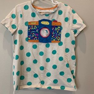 Mini Boden Sequin Camera Polka Dot Top 9-10